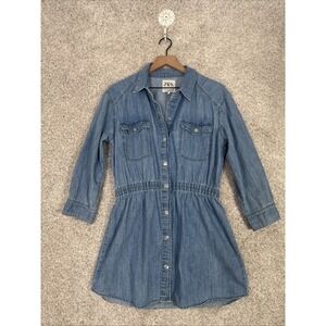 Zara Long Sleeve Blue Denim Dress With Pockets Medium
